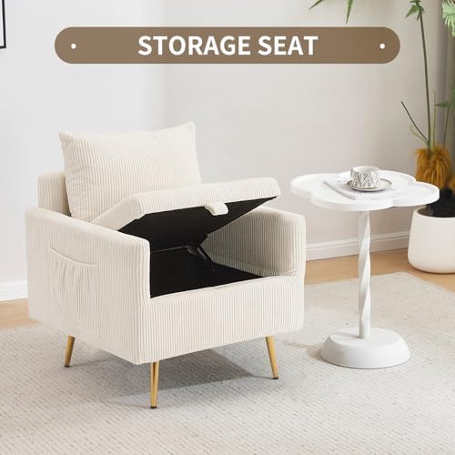 Furnimart 2 Seater Loveseat with Storage, 61" Corduroy Couch for Small Living Room, Bedroom, Tiny Homes & Lofts, Beige