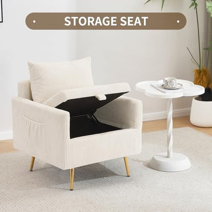 Furnimart 2 Seater Loveseat with Storage, 61" Corduroy Couch for Small Living Room, Bedroom, Tiny Homes & Lofts, Beige