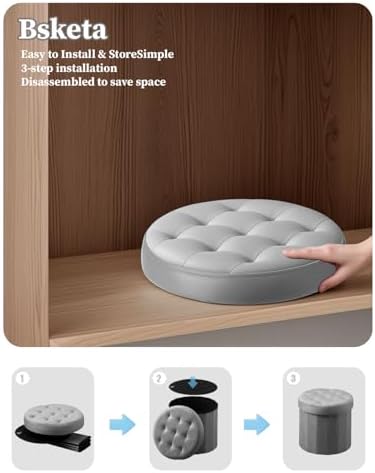 Bsketa Round Storage Ottoman, 14" Folding Velvet Foot Stool Rest,Grey