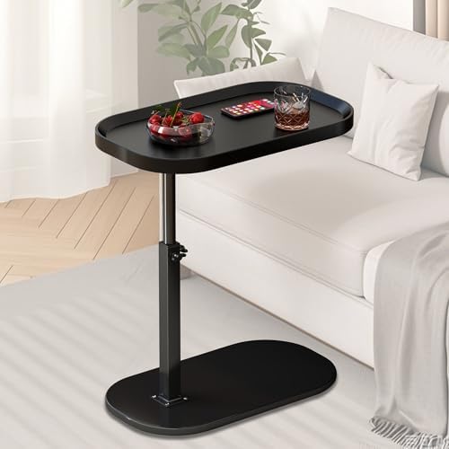 Adjustable Height C Shaped Side Table, Couch Tables That Slide Under, C Side Table Raised Edge, 360°Swivel C Shaped End Table, Small Coffee C Table, End Table for Sofa/Bed/Bathtub