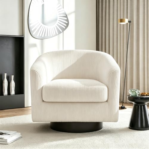 Swivel Barrel Chairs Set of 2, Corduroy Accent Chair, Beige