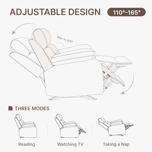 KISLOT Faux Leather Recliner Chair, Manual Ergonomic Rocker, Brown