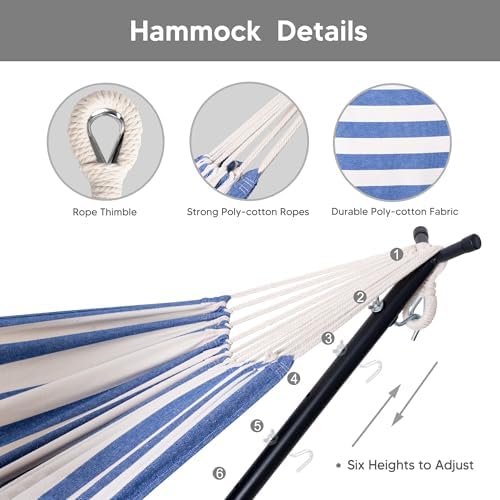 SUNCREAT 2-in-1 Convertible Hammock with Stand, Blue White Stripe