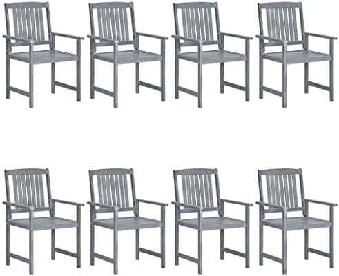 Garden Chair Set of 8 Grey Solid Acacia Wood Medium Durable,Solid Acacia Wood Garden Chair Set Stylish & Durable Outdoor Furniture for, Patio or Terrace Outdoor Furniture