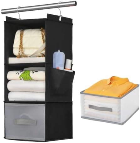 Hanging Closet Organizer with1 Drawer, 3-Shelf, Black