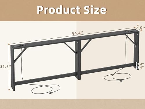 TIQLAB 5.9 Inch Narrow Console Table with Power Outlet,Sofa Table Set of 2，Total Length 94'' Sofa Table Behind Couch，for Entryway&Living Room, Black