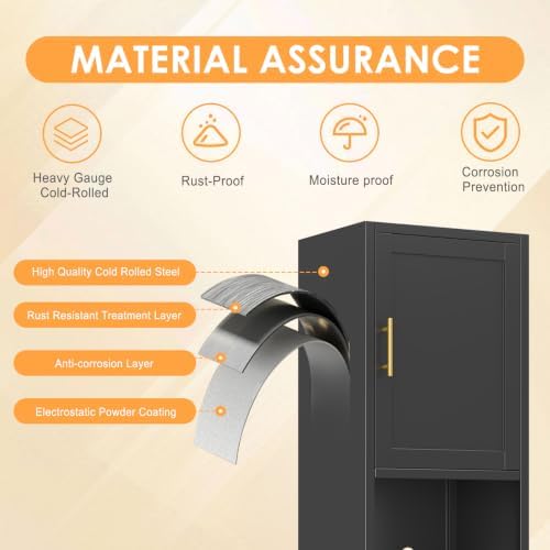 67" Tall Narrow Storage Cabinet, Metal Freestanding Pantry Cabinet with Adjustable Shelves, Multi Door Slim Organizer Fit for Microwave, Kitchen, Bathroom(Black)