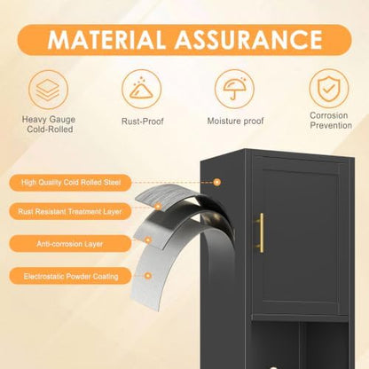 67" Tall Narrow Storage Cabinet, Metal Freestanding Pantry Cabinet with Adjustable Shelves, Multi Door Slim Organizer Fit for Microwave, Kitchen, Bathroom(Black)