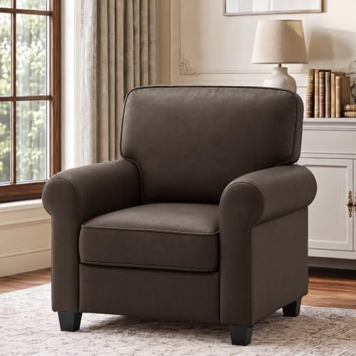 Kingfun Faux Leather Armchair Sofa with Rolled Arms,Cocoa