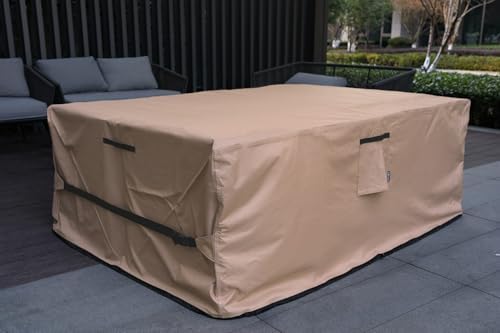 Patio Furniture Set Cover Waterproof Rectangular Heavy Duty 600D Outdoor Sectional Sofa Couch Cover Large Outside Dining Table and Chairs Covers Patio Conversation Set Cover Brown 112 x 74 Inch