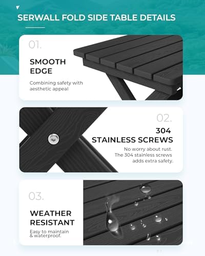 SERWALL Small Folding Outdoor Side Table Set of 2, Black