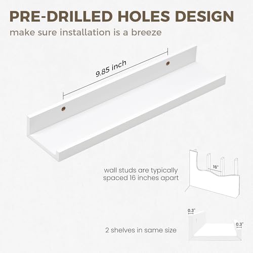 Floating Shelves, 16 Inch White Picture Ledge Shelf Set of 2