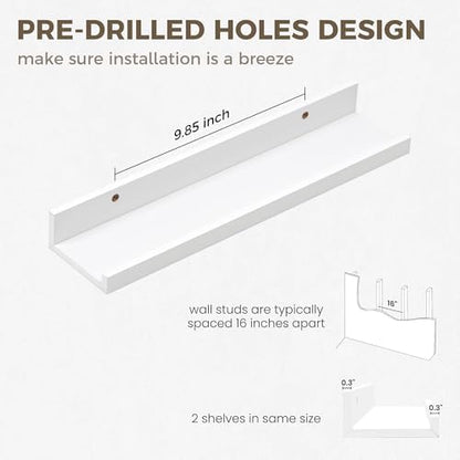 Floating Shelves, 16 Inch White Picture Ledge Shelf Set of 2
