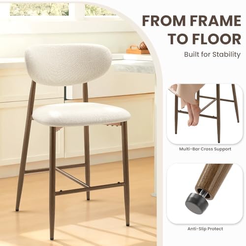 MALOL Upholstered Bar Stools Set of 3, Beige