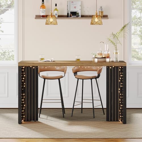 Tribesigns 55.12-Inch Long Bar Table, Modern Counter Height Pub Table with a Spacious Tabletop, Rectangular Home Coffee Bar Unit for Living Room, Balcony, Basement, Easy Assembly, Brown & Black