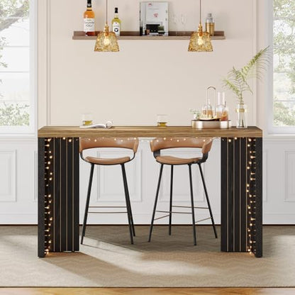 Tribesigns 55.12-Inch Long Bar Table, Modern Counter Height Pub Table with a Spacious Tabletop, Rectangular Home Coffee Bar Unit for Living Room, Balcony, Basement, Easy Assembly, Brown & Black