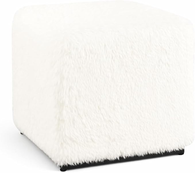 HomePop 16" Cube Ottoman - White Faux Fur