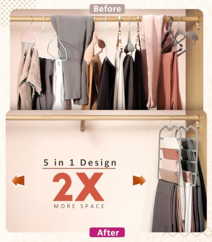 Pants Hangers Space Saving,3 Pack 5 Tier Velvet Short Neck Pants Hangers
