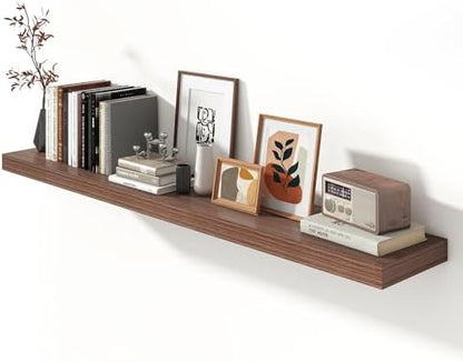 FLYJOE 72 Inch Floating Shelf, 12'' Deep Walnut Shelves for Wall Set of 1