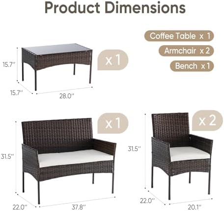 DUMOS 4-Piece Patio Furniture Set Outdoor Wicker Conversation, Brown