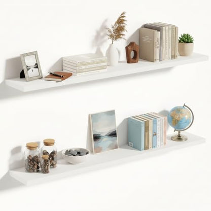10 Inch Deep Floating Shelves for Wall 55” Set of 2, White