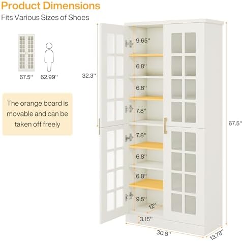 Tribesigns Tall Shoe Cabinet Set of 2, 8-Tier Shoe Storage with Adjustable Shelves, Modern Shoe Organizer Shoe Rack Cabinet for Entryway, Hallway, Closet, Living Room, White