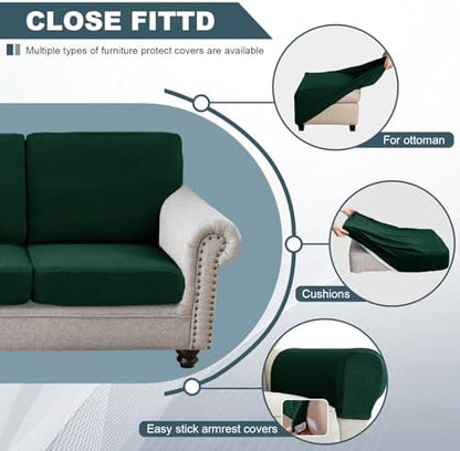 UNBBRRL Seat Cushion Cover and Back Covers for Corner Sofa Stretch Jacquard, Non Slip L Shaped Sofa Slipcover with Storage Ottoman, Sectional Couch Cover for Chaise Lounge (Dark Green,24 x 24 x 6”)