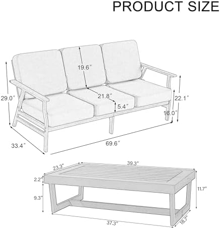 Pia Ricoo Outdoor Premium Teak Wood Couch with Armrests & Table, All‑Weather Outdoor Furniture for Backyard, Deck, Lawn, Navy/Dark