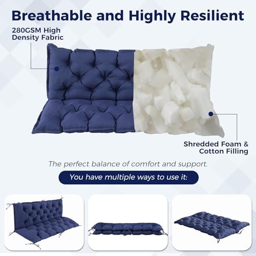 IASEAHK Porch Swing Cushions, 47×40×4 Inch, Waterproof, Navy Blue