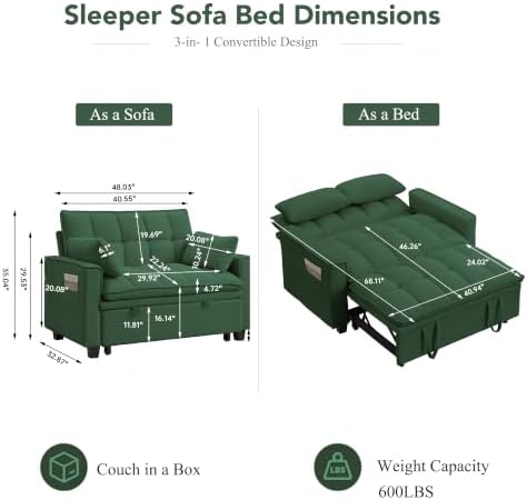 Sleeper Sofa Bed, Convertible Pull Out Couch for for Living Room, Loveseat
