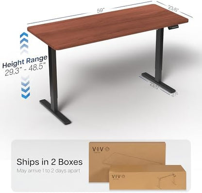 VIVO Electric Standing Desk, Solid 1-Piece 60" x 24" Dark Walnut Top