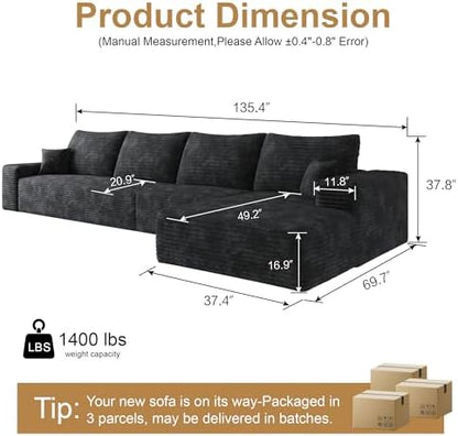 AUGOP Sectional Couches for Living Room Modern Modular Sofa with L-Shape Couchs Upholstered Boneless Couch Deep Seat Sectional Couch with Chaise