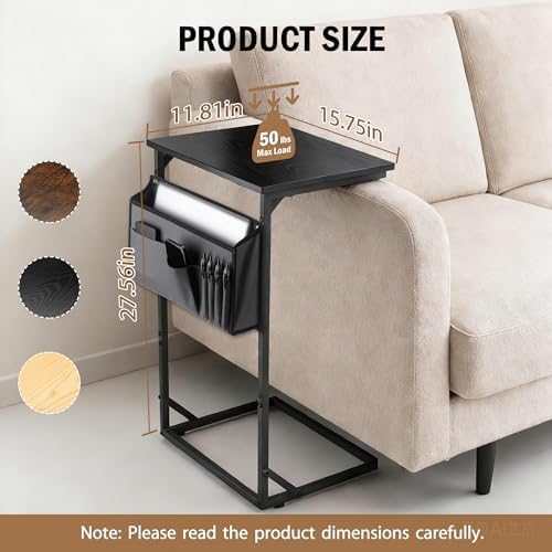 C Shaped End Table for Couch, Small Side Table for Living Room & Bedroom