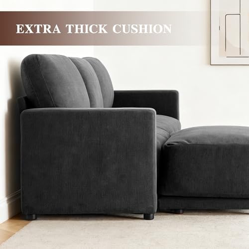 145" U-Shaped Modular Couch, 6-Piece Sofa, Ottomans, Grey