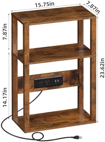 YUFAM 3-Tier Narrow Bedside Table with Charging Station, Skinny Nightstand