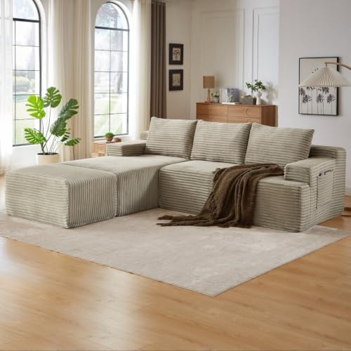 Boneless Sectional Cloud Sofa W/Moavble Ottoman and Chaise Lounge