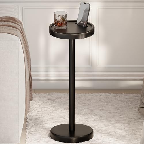 BLUEWEST Small Round Side Table, Drink Table with Phone Slot, 22" Black
