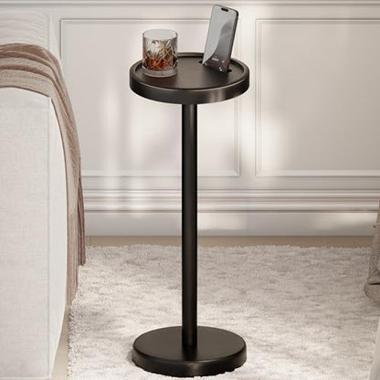 BLUEWEST Small Round Side Table, Drink Table with Phone Slot, 22" Black