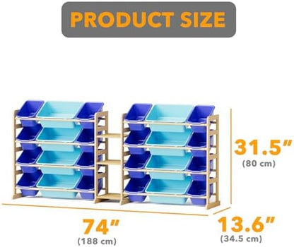 SpaceAid Large Toy Storage Organizer with 24 Bins and 3 Shelves, Toy Organizers Storage Bookshelf, Kids Bin Shelf Box Bookcase for Bedroom Playroom Organization Room Decor, Blue and Navy Blue