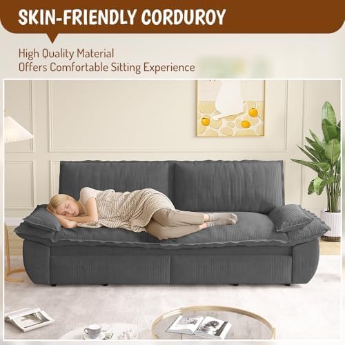 73.2" Sofa Bed Queen, 3-in-1 Pull Out Sofa Bed with Pillow Armrest, Modern Corduroy Convertible Sleeper Futon Sofa for Living Room Small Space, Apartment, Bedroom, Grey