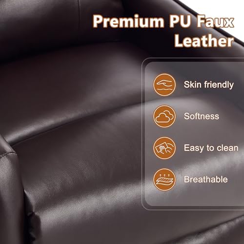 Power Lift Recliner Chair with Vibration Massage and Heat for Petite Elderly, Small Lift Chair with Side Pocket Remote Control, Infinite Position, Faux Leather Red Brown