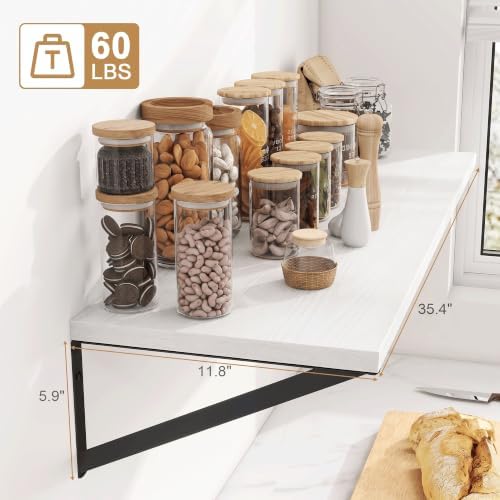 Floating Shelves, 36 x 12 Inches, Set of 2 Wall-Mounted Shelves with Metal Brackets, Decorative Wall Shelf for Living Room, Bedroom, Bathroom (White)