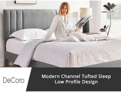 DeCoro Chicago Channel Tufted Upholstered Platform Bed, Light Gray, King