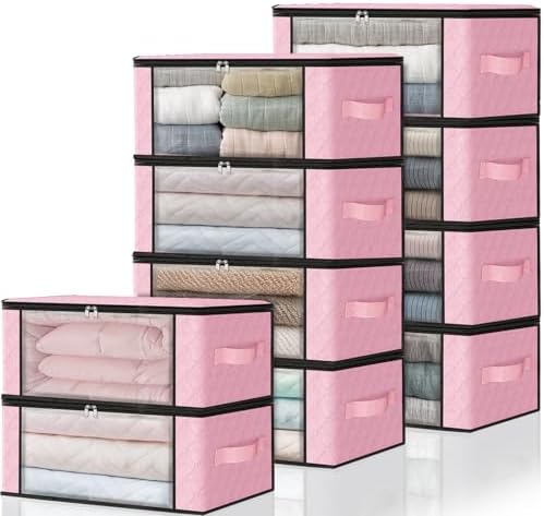 HomeHacks 10-Pack Clothes Organizer Storage Bags, 35L Storage Bins, Pink