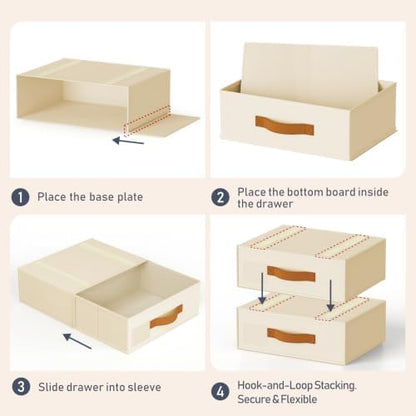 DIMJ Underwear Drawer Organizer, Stackable Bra Organizer for Closet, 4 Pack, Beige