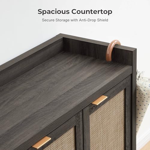 SICOTAS Shoe Storage Cabinet, 30 Pairs Rattan Shoe Cabinet for Entryway