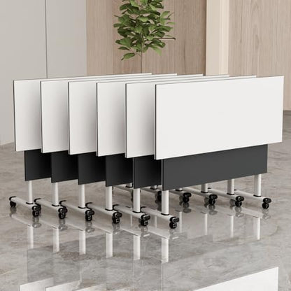 Folding Conference Room Tables, Modular Seminar Conference Table Modern Flip Top Training Meeting Tables, Conference Room Table with Wheels for Home Office Classr, 6 Pack 55.1inch