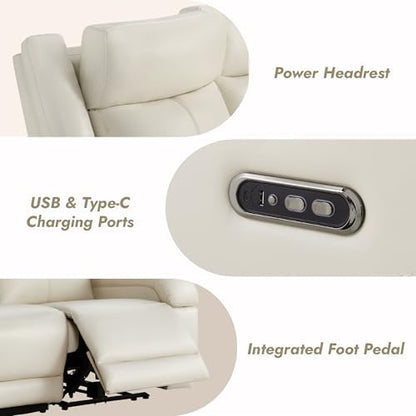 Watson & Whitely Genuine Leather Power Recliner Sofa & Loveseat Set, Cream