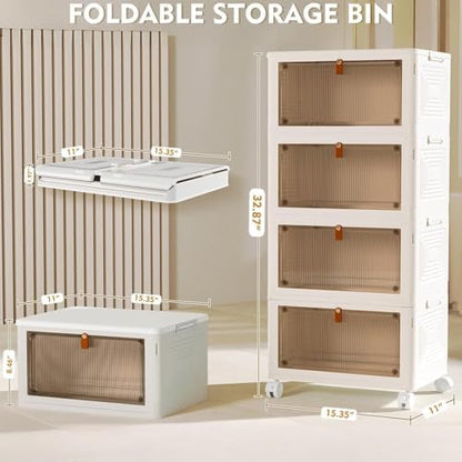 4 Tier Plastic Storage Bins with Lid 23QT, Stackable Storage Bins