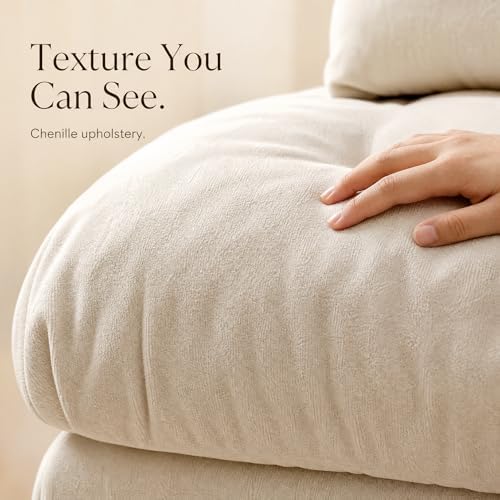 133.8" Chenille Cloud Couch, 3 Seater Sofa Couch, Beige
